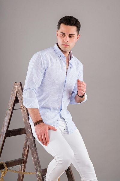 BİCAN Мъжка риза с флорален мотив и копчета Bican Slimfit