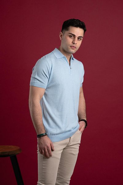 Woolen World Ανδρικό πλεκτό μπλουζάκι με γιακά Regular Fit