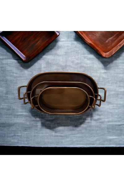 LUCKYHOMES Special Production Galvanized Copper Plated, Respirator Tray Decorative 3-Piece Tray Set 26X12 32X15 38X19