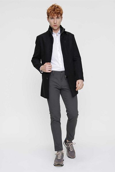 AKÇAYLAR Slimfit Judge Collar Button Κλείσιμο με πλαϊνή τσέπη γιακά με γούνινη επένδυση Παλτό με ένα σχιστό κασμίρ
