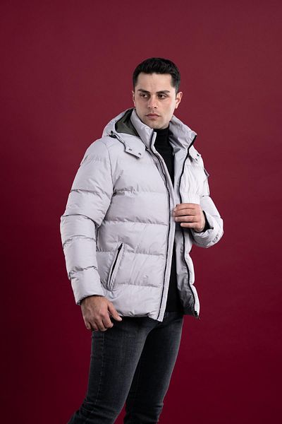 AKÇAYLAR Ανδρικό πουφερ παλτό με κουκούλα Slimfit