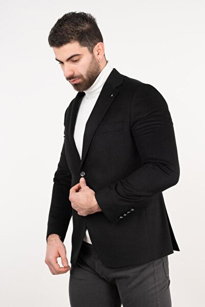 Sır Yünlü Mono Yaka Kaşmir Çift Yırtmaç 6 Drop Kışlık Erkek Tek Ceket Sr67502