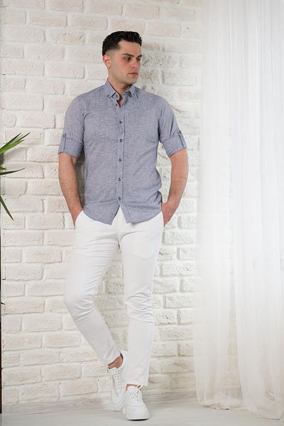 ADVANTE Cămașă pentru bărbați din in, cu nasturi, cu guler slimfit