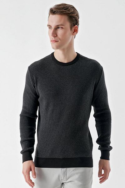 AKÇAYLAR Slimfit Crew Neck Knitted Patterned Cotton Men's Knitwear Sweater