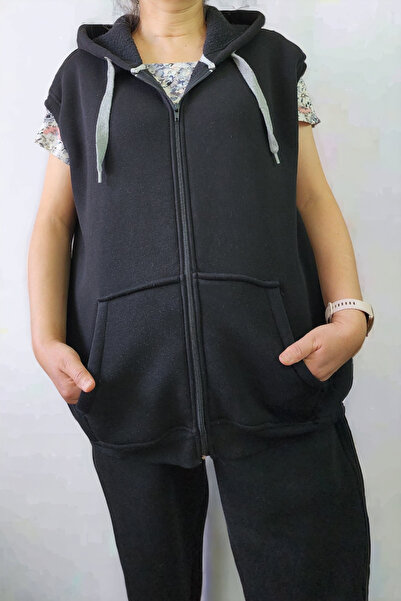 AHMERA Unisex Normal Kalıp Fermuarlı Kapüşonlu Kışlık Yelek