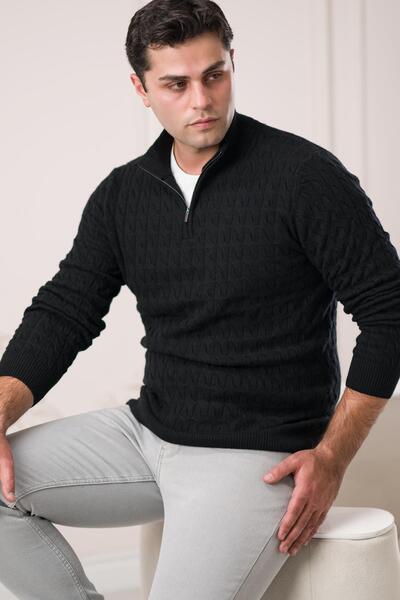 Sır Slimfit Рибальський светр з застібкою-блискавкою та в'язаним коміром, вовняний, чоловічий