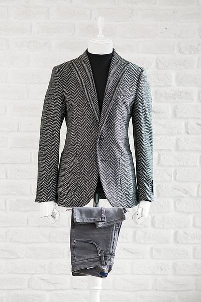 Sır Sir Slimfit Bag Pocket Pointed Collar Unlined Double Slit Lycra Patterned Winter Men's Single Jacket