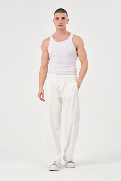 RELAXL Baggy Fit Wide Leg Elastic Waist Men's Sweatpants Ecru