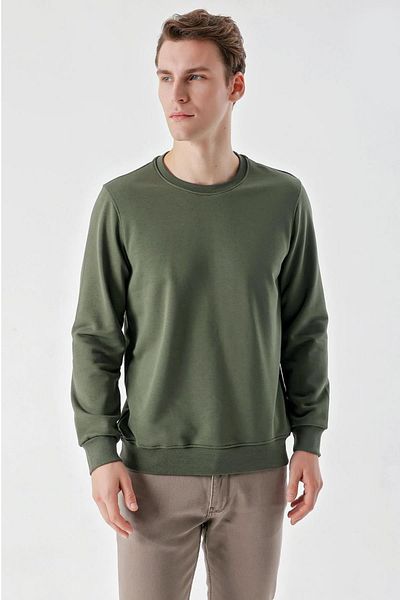 AKÇAYLAR Ανδρικό φούτερ Slimfit Crew Neck μονόχρωμο 2 νήματα