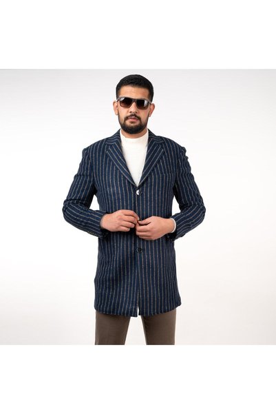 AKÇAYLAR Sir Çizgili Erkek Regular Fit Kaşe Kaban