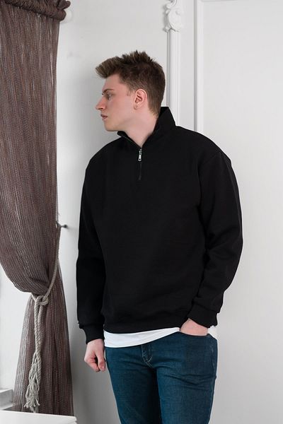 AKÇAYLAR Half Zipper Stand Collar 3 Thread Fleece Oversize Winter Sweatshirt