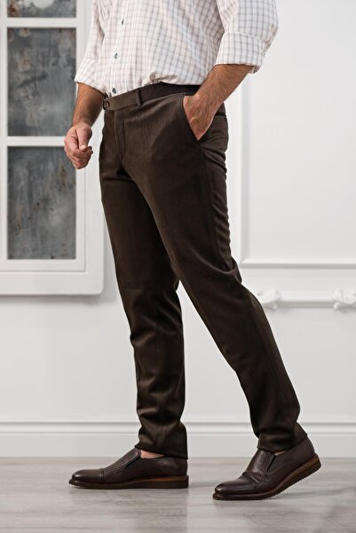 APARTRO Regular Fit Ince Fitilli Boru Paça Yan Cep Kalın Kumaş Kadife Pantolon