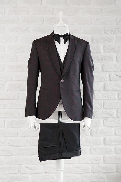 TORRES Model Paisley Guler înghițit (guler fix) Costum smoking cu un singur buton, cu două fante, cu o formă obișnuită