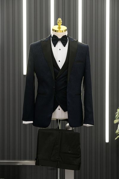 AKÇAYLAR Slimfit (Skinny Cut) Paisley Patterned Pointed Collar Vest and Bow Tie Tuxedo Suit