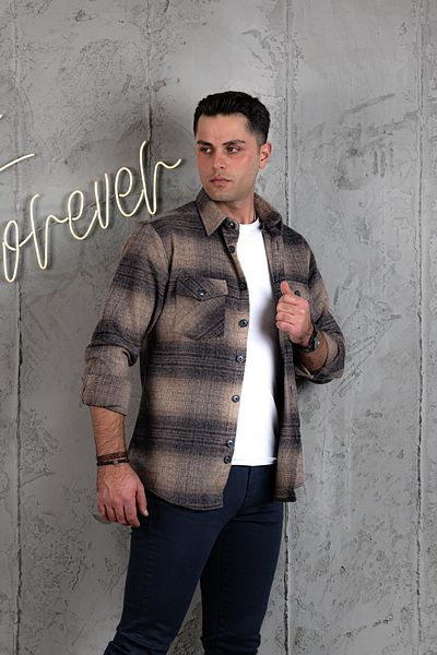 AKÇAYLAR Slimfit διπλή τσέπη, βαμβακερό χοντρό πουκάμισο ξυλοκόπο