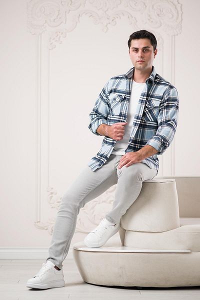 ModTime Ανδρικό πουκάμισο Ξυλοκόπος Slimfit διπλής τσέπης, καρό βαμβακερό χοντρό