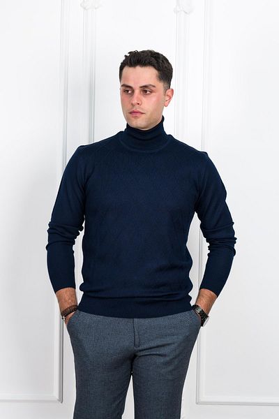 Woolen World Мъжки пуловер с поло яка и шарка, стандартна кройка