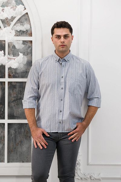 ADVANTE Cămașă clasică pentru bărbați cu dungi cu buzunare late și relaxate