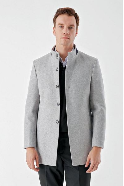 AKÇAYLAR Παλτό με κουμπιά γιακά δικαστή Slimfit με επένδυση με μονό σκίσιμο