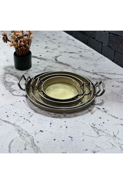 LUCKYHOMES Galvaniz Gold Plated 4-Piece Tray, Decorative 4-Piece Gold Tray 19X12 24X15 30X20 35X22