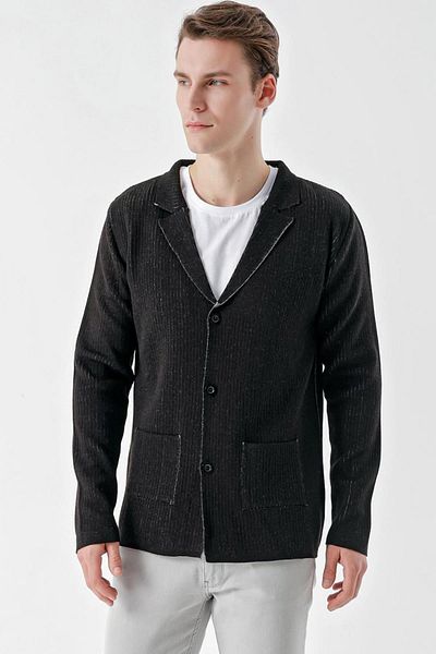 AKÇAYLAR Ανδρική πλεκτή ζακέτα Slimfit Mono Collar Pocket Self Striped