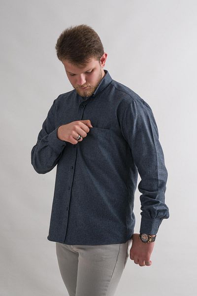 BİCAN Мъжка риза Bican Casual Cut с джобна яка и копчета, зимна, от плат
