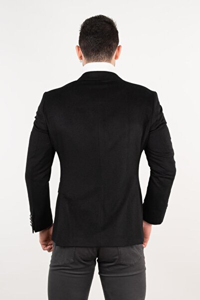 Sır Yünlü Mono Yaka Kaşmir Çift Yırtmaç 6 Drop Kışlık Erkek Tek Ceket Sr67502