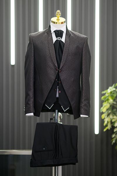 TORRES Costum smoking slimfit cu guler dominator, în carouri, cu croială simetrică, cu pantaloni evazați