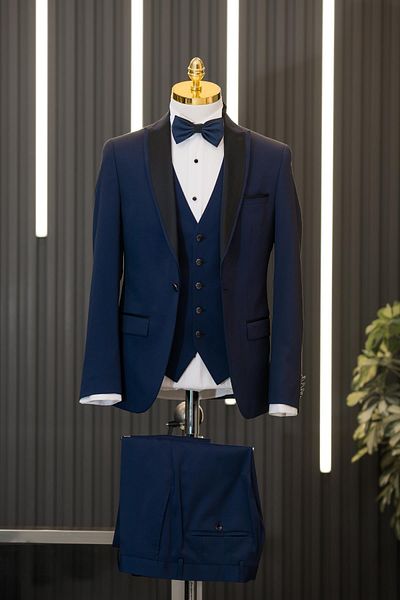 AKÇAYLAR Slimfit Dobby Pointed Collar Vest and Bow Tie Tuxedo Suit
