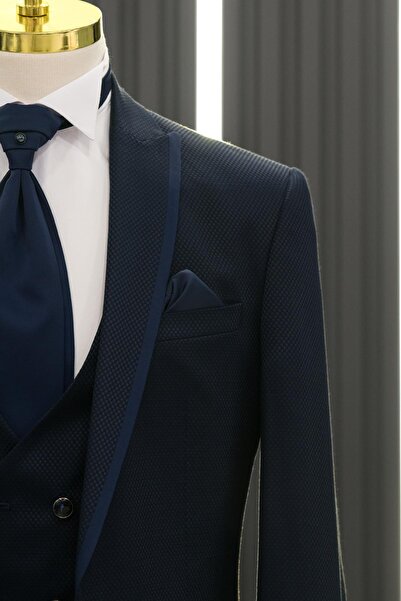 AKÇAYLAR Slimfit Dobby Pointed Collar (Fixed Collar) Vest and Flaring Tuxedo Suit