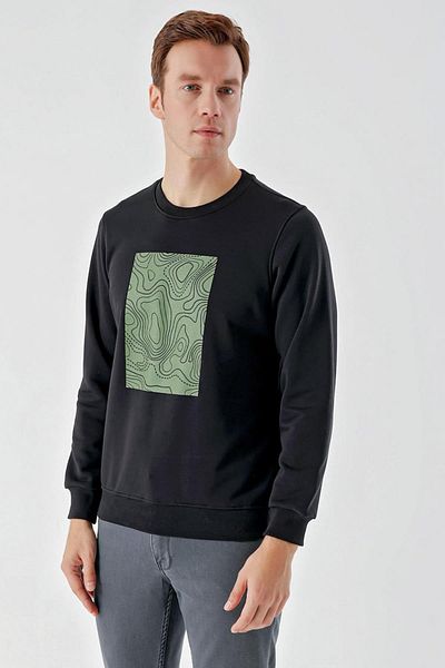 AKÇAYLAR Slimfit Crew Neck Front Printed 2 Thread Men's Sweatshirt