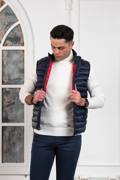 AKÇAYLAR Мъжки ватиран елек Slimfit с яка стойка и цип