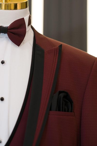 AKÇAYLAR Slimfit Dobby Dovetail Guler cu revere Vestă Papion Costum Tuxedo