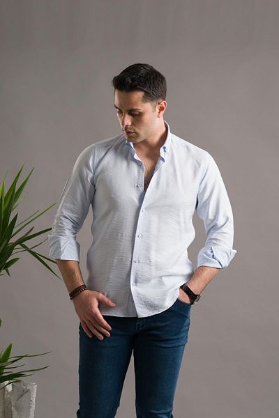 ModTime Slimfit Seersucker яка с копчета и дълги ръкави