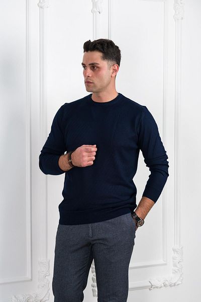 Woolen World Мъжки пуловер с шарка и нормална кройка с нулева яка