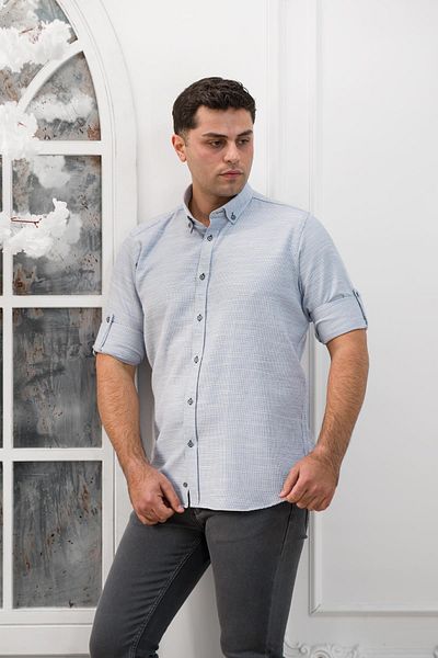 ADVANTE Cămașă pentru bărbați cu mânecă pliată Slimfit, cu guler Dobby, cu nasturi