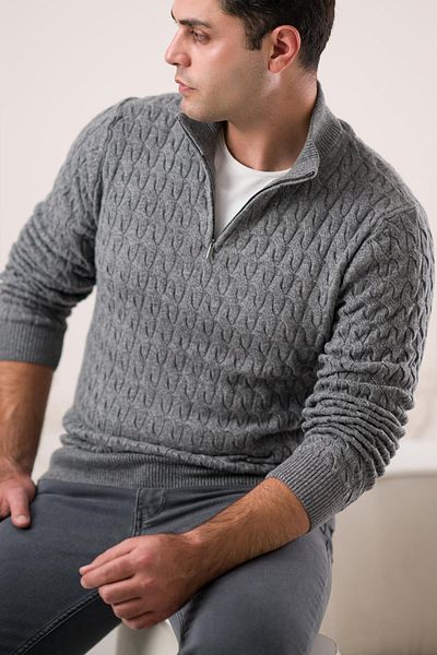 Sır Slimfit Turtleneck Zipper Collar Knitted Knitwear Woolen Men's Sweater