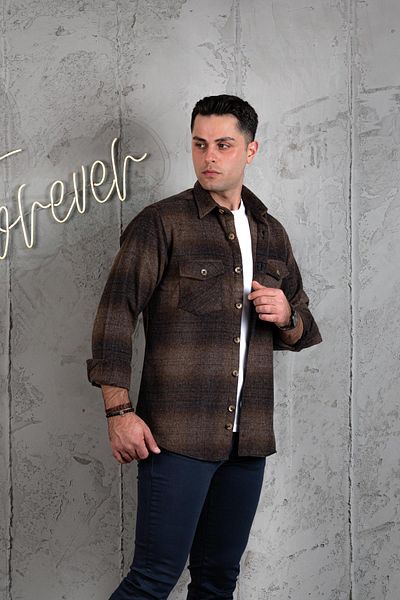 AKÇAYLAR Slimfit διπλή τσέπη, βαμβακερό χοντρό πουκάμισο ξυλοκόπο