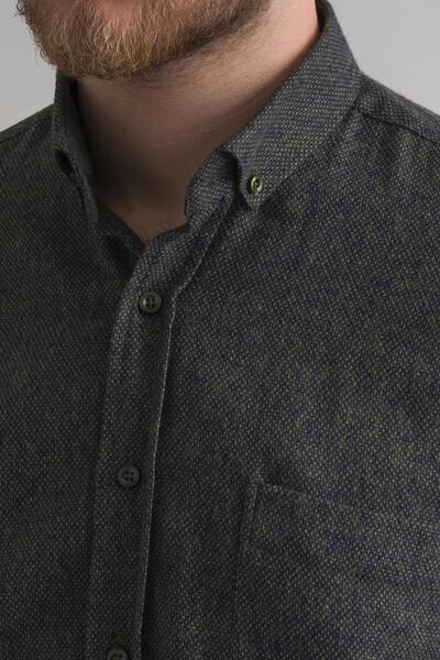 BİCAN Зручний крій, кишені, комір на ґудзиках, армурований, з точковим візерунком, зимовий чоловічий сорочка