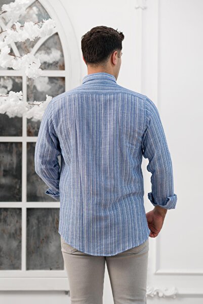 ADVANTE Слім-фіт сорочка з плетеним коміром на ґудзиках з смужками, з тканого полотна, для сезону