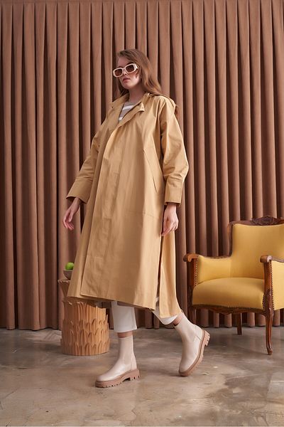 QANU Hooded Oversize Raincoat Camel Loose Fit