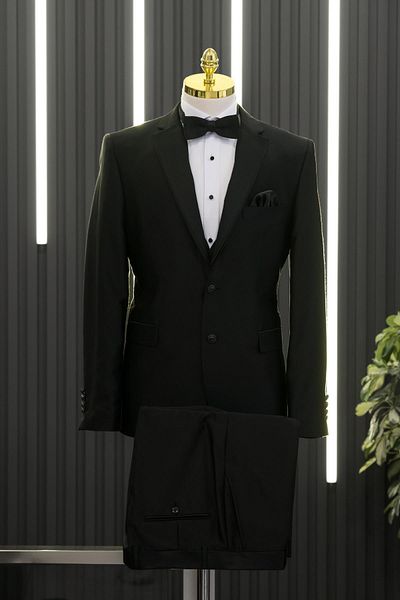 AKÇAYLAR Shiny Fabric Mono Collar Regular Cut Tuxedo Suit with Vest and Bow Tie