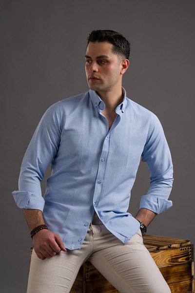 ADVANTE Cămașă pentru bărbați cu mânecă lungă, cu guler cu nasturi, slimfit