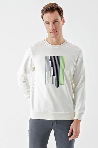 AKÇAYLAR Slimfit Crew Neck Front Printed 2 Thread Men's Sweatshirt