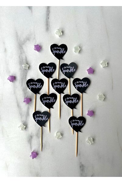 The Istanbul Event 10-Piece Party Themed "Let Party Sparkle" Tiny Black Cupcake Topper Sticks