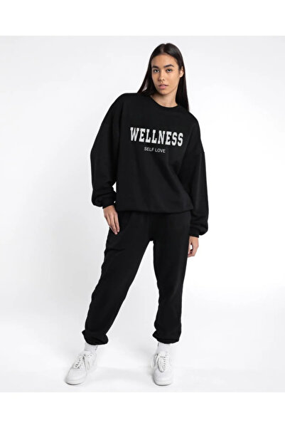 Modern Moda Wellness Self Love - Σετ φούτερ Jogger με μαύρη στάμπα και φούτερ με κουκούλα