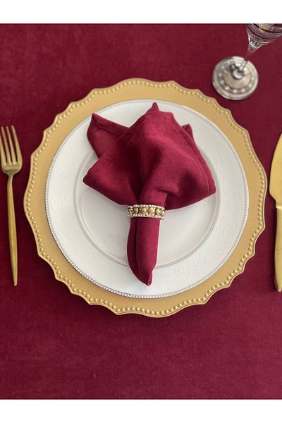 Decamor home 6-Piece Care-Free Velvet Textured Claret Red Fabric Napkin