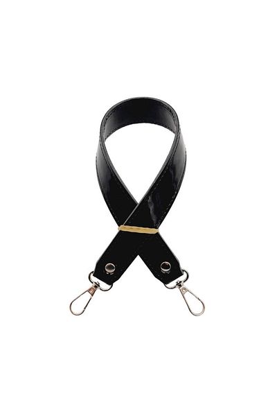 angel çanta aksesuar Τσάντα Angel Patent Leather - 42x2,5 cm με γάντζο, μονή τσάντα, λαβή μαύρο χρώμα, ασημί μέταλλο