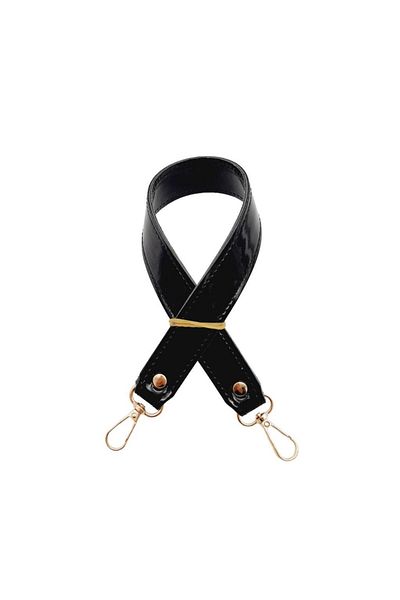 angel çanta aksesuar Τσάντα Angel Patent Leather - 42x2,5 cm, με γάντζο, μαύρο χερούλι, ανοιχτόχρωμο μεταλλικό