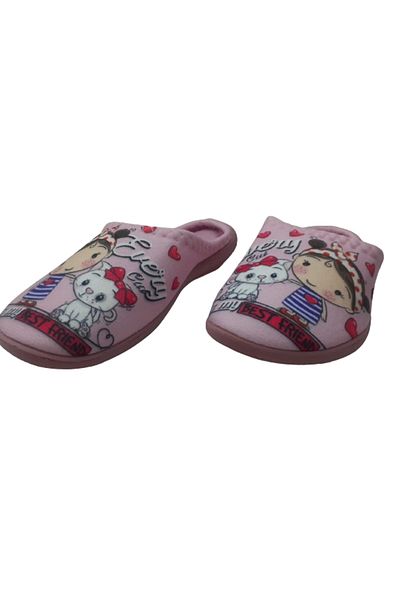 GEZER Girl's Pink and White Cat Figured Indoor Slippers